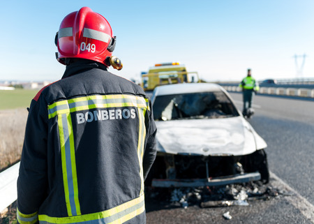 Staff of the fire brigade to intervene in a fireのeditorial素材
