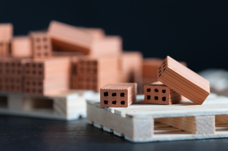 Clay bricks used for close-up miniature on black background