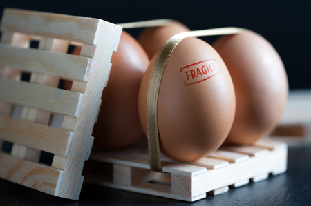 Pallet transport of goods with eggs on it simulating packagesの写真素材