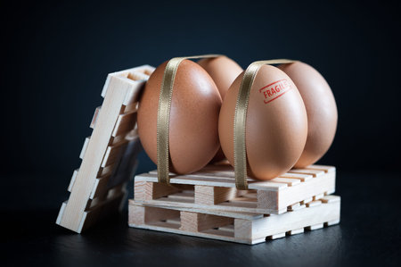 Pallet transport of goods with eggs on it simulating packagesの写真素材