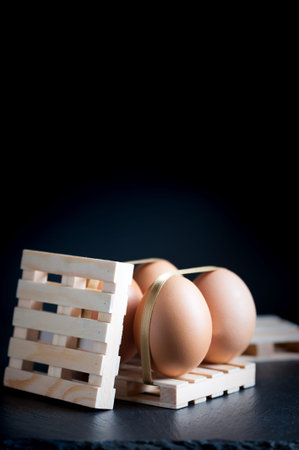 Pallet transport of goods with eggs on it simulating packagesの写真素材