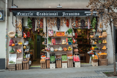 Fruit shop with the genre exposed in the street as it was formerly in the streets of Madridの写真素材