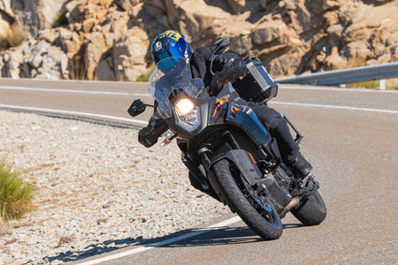 biker taking a bend with his bike. photograph captured on November 11, 2020 in the port of...