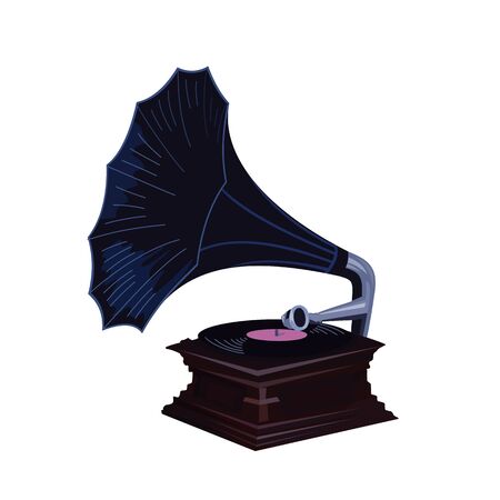 Vintage Phonograph Vector - Old Gramophone digital graphic with dark blue shadeのイラスト素材