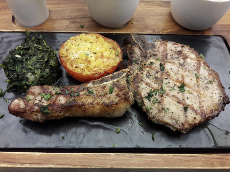 Delicious food steak Serve dishes on special plates.の写真素材