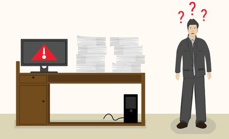 A businessman in problem with high workload and non functioning of computerのイラスト素材