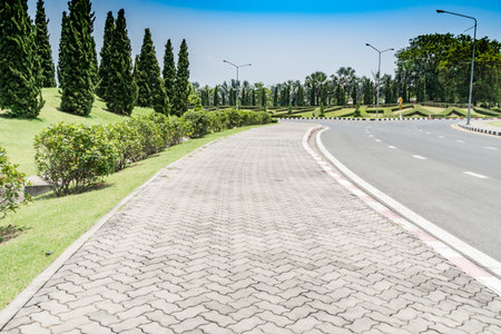 Concrete block footpath in the parkの写真素材
