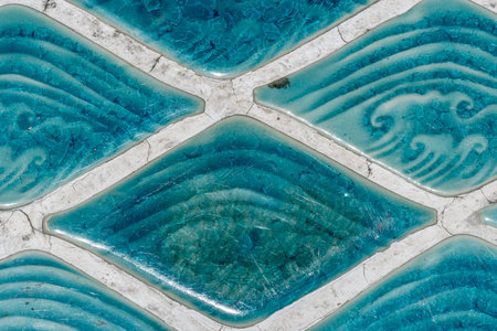 Blue green handmade ceramic tile wall