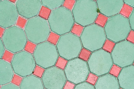 Green and red Concrete block floor pattern background