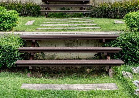 Old wooden staircase in the parkの写真素材