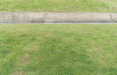 Concrete drain trough in green lawnの写真素材