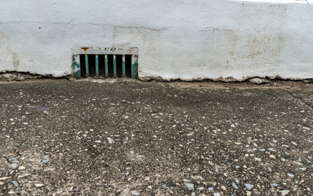Asphalt road with metal drain cover