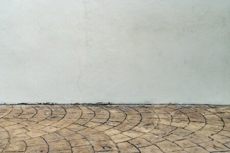 Concrete wall with brown concrete block floorの写真素材