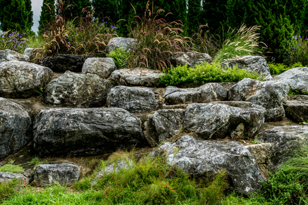 Gray rock garden in the parkの写真素材