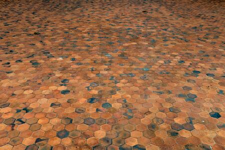 Old brown ceramic tile floor perspective viewの写真素材
