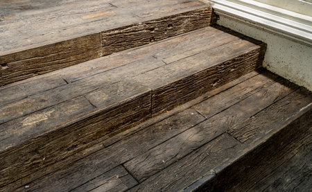Perspective of old wooden  staircase