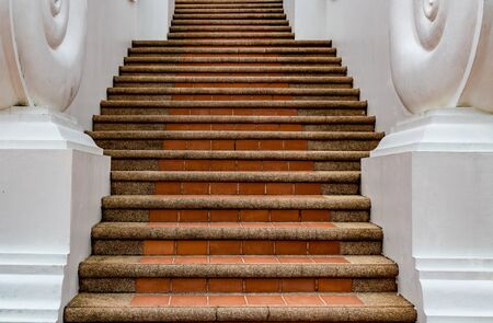 Thai ancient style Brown Aged tiles concrete staircaseの写真素材