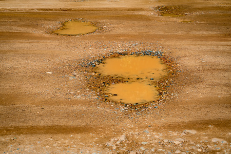 Pothole on the soil roadの写真素材
