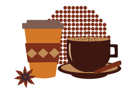 Coffee shop, coffee shop equipment, aromatic coffee, serving, label, cozy atmosphereのイラスト素材