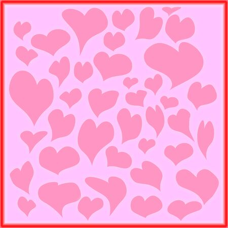 Valentine's day background with transparent pink hearts of different shapes and sizes filled all light pink background. web background. thin red borderの写真素材