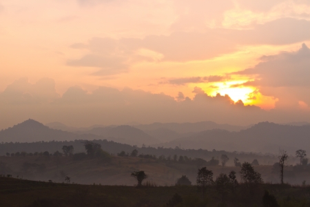 Morning light on the mountain, Petchaboon, Northern of Thailandの写真素材