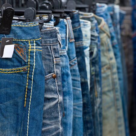 Blue jeans at roadside storeの写真素材