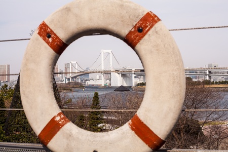 Tokyo view from Odaiba, with the Rainbow Bridge and Tokyo Towerのeditorial素材