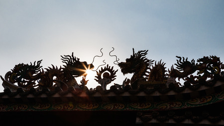Silhouette ofChinese shrine, china town, bangkok, Thailandの写真素材