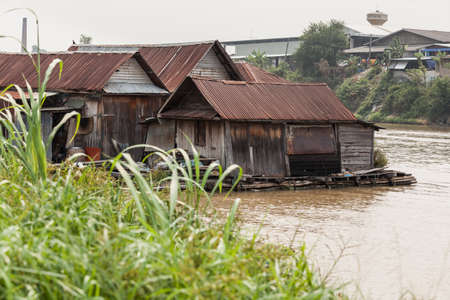 House floatingin the river, Thailandの写真素材