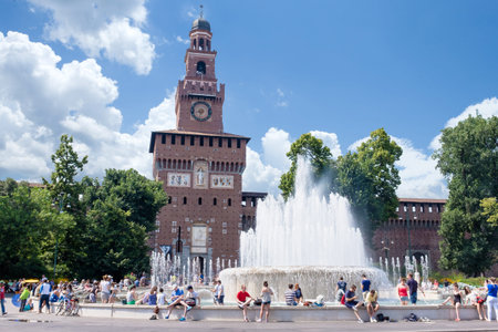 MILAN, ITALY, JULY 04, 2015: Sforzesco Castle or Castello Sforzesco, built in the 15 centuryのeditorial素材