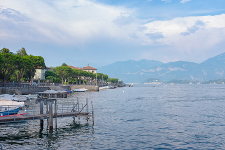 Dock at small village of Bellagio, Lake Como, Italy, Lake Como, Italyの写真素材