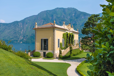 THE VILLA BALBIANELLO, ITALY - JULY 05, 2015: Classic Loggia di Villa del Balbianello, Como lake, Italy.  Used for movie location (Casino Royale and Star Wars)のeditorial素材
