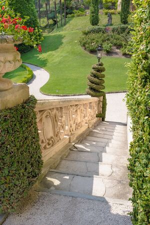 Pathway in the Villa del Balbianello, lake Como, Italyの写真素材