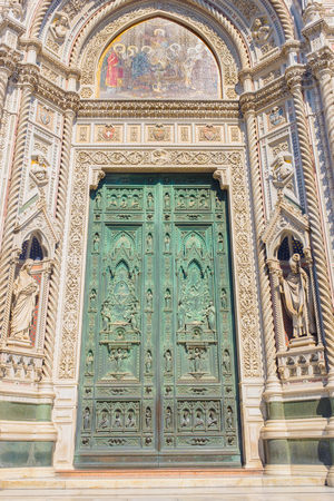 Entrance door of The Cathedral of Saint Mary of the Flower, Florence , Italyの写真素材