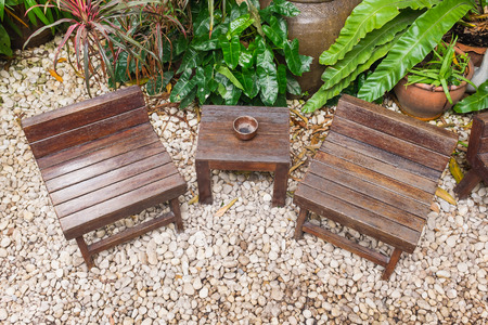 Leisure corner in tropical garden, Thailandの写真素材