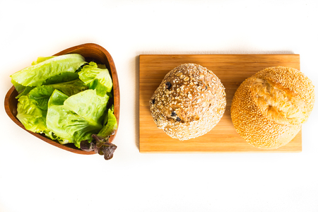 Green salad with whole wheat breadの写真素材