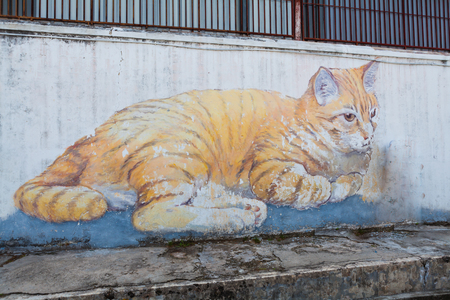 PENANG, MALAYSIA - MAY 8 2016: Graffiti on the wall in Georgetown, Penang, Maylaysia, Tourist destination in Malaysiaのeditorial素材
