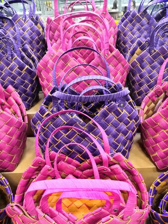 Collage of different wicker baskets. pink and purple wicker basketsの写真素材