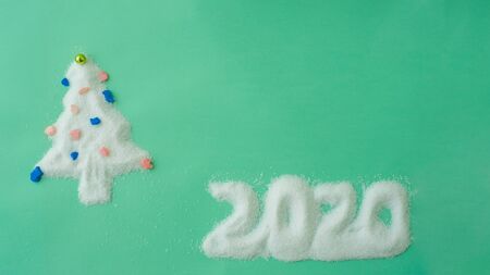 Banner 3x8 christmas tree branches with snow. Winter holidays background. Happy new year 2020の写真素材