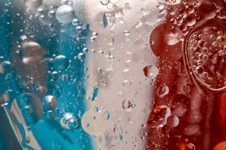 abstract background blue white red with small circles, looks like a Russian flag under waterの写真素材