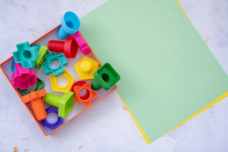 colorful details of the designer, geometric shapes. mock up background. empty space for your text.の写真素材