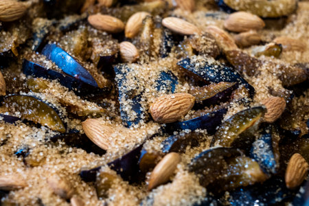 plum, sugar, almonds, cloves, cinnamon sticks, chocolate.の写真素材