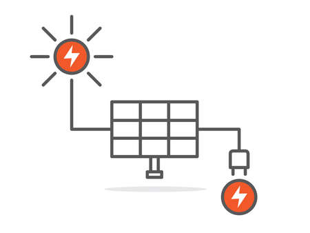 From sun to solar panel power to use line icon illustration vector symbolのイラスト素材