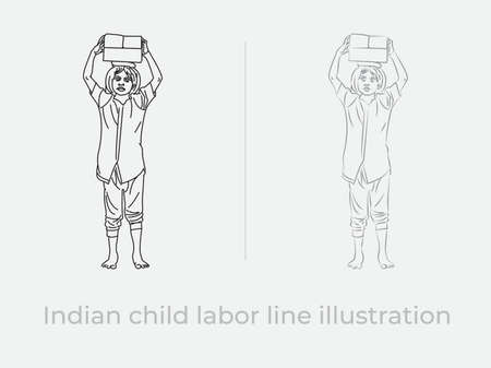 Indian child labor lines illustration vector symbolのイラスト素材