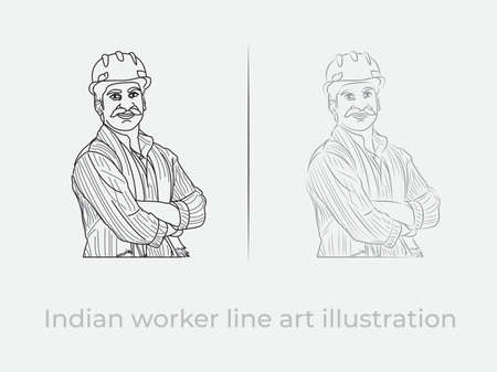 Indian worker line art illustration vector symbolのイラスト素材