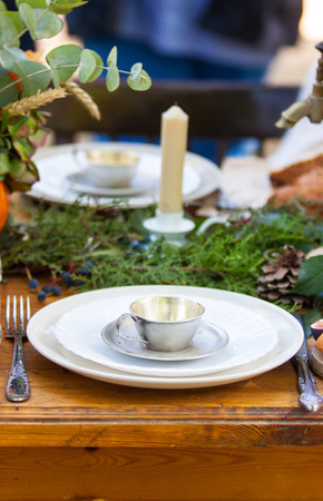 table wares for the tea fariytale-like table settingの写真素材