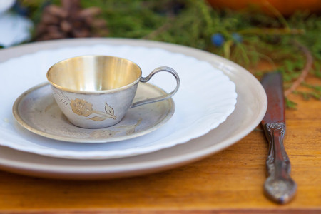 table wares for the tea fariytale-like table settingの写真素材