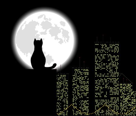 Big city ang cat, background, vector illustrationのイラスト素材