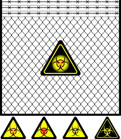 wire mesh fence and biohazard sign. vector illustrationのイラスト素材