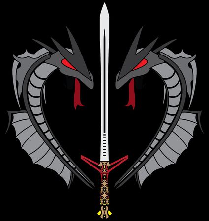 grey dragons and sword. illustrationのイラスト素材